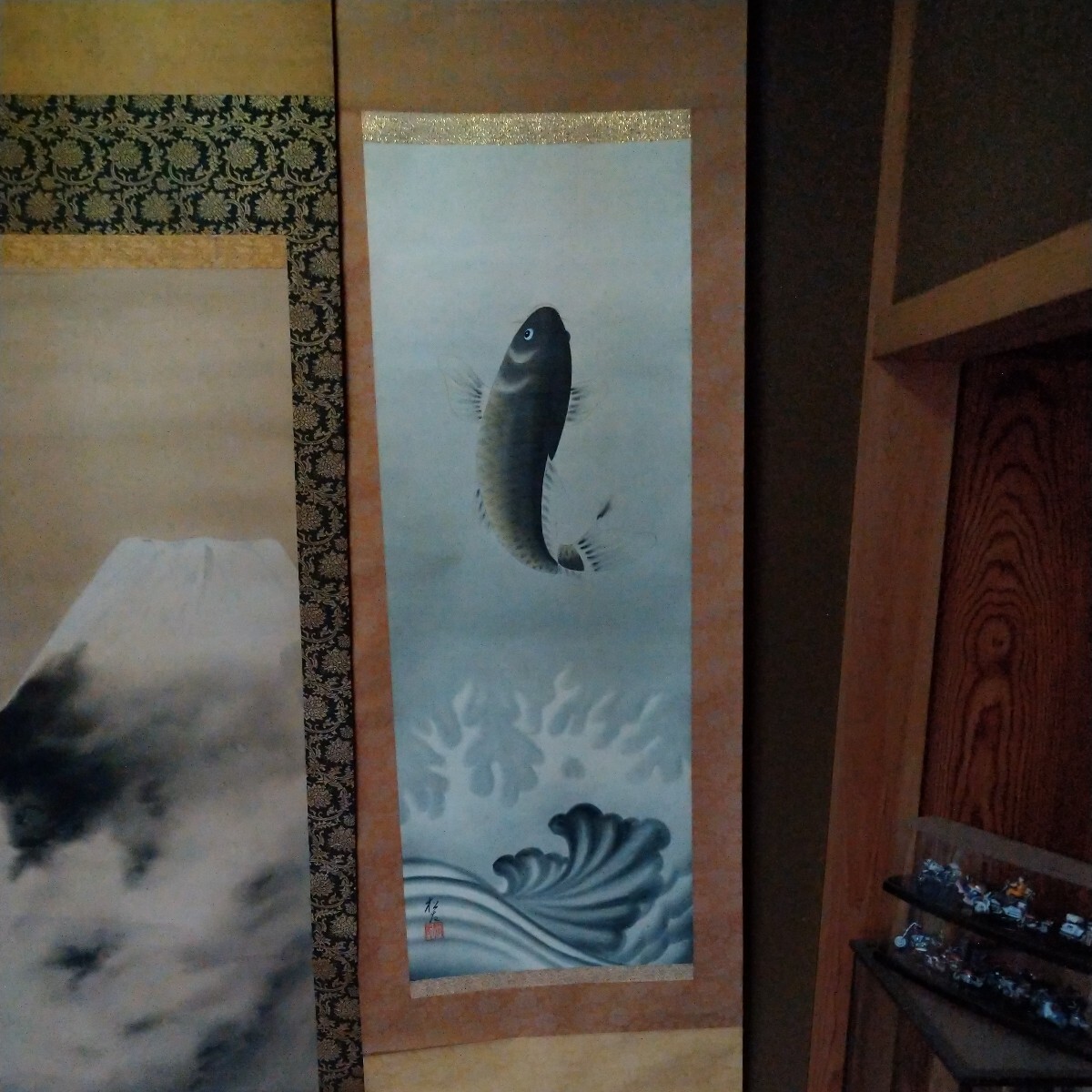 花鳥図 掛け軸 掛軸 盆栽の背景にも 鑑定団【断捨離】拍卖