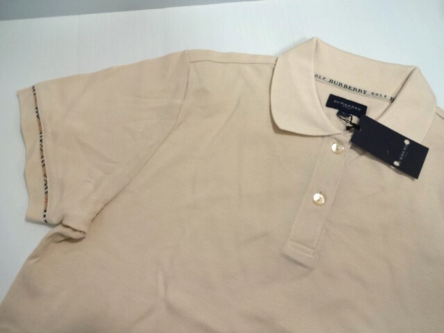 新品未使用 正規品 BURBERRY GOLF L 袖口チェック縁取り 半袖ポロ ボタンにロゴ ベージュ 散歩 普段にも拍卖