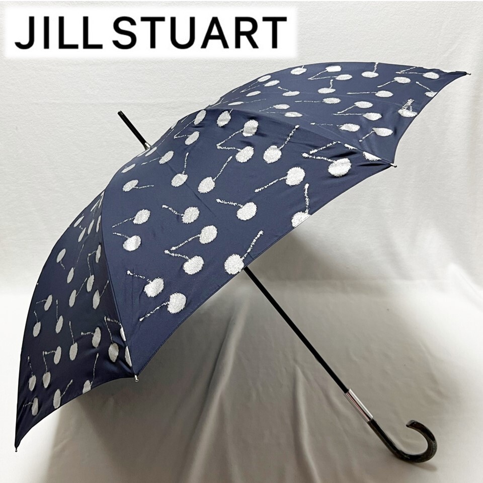《JILLSTUART ジル スチュアート》新品 ラメチェリー総柄長傘 雨傘 8本骨 指にやさしいはじきカバー付き S0087拍卖