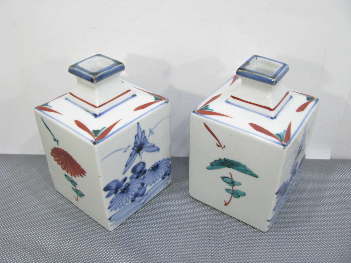 ★ビンテージ★砥部焼 角瓶 ペア 詳細不明 花瓶 一輪挿し 飾り瓶拍卖