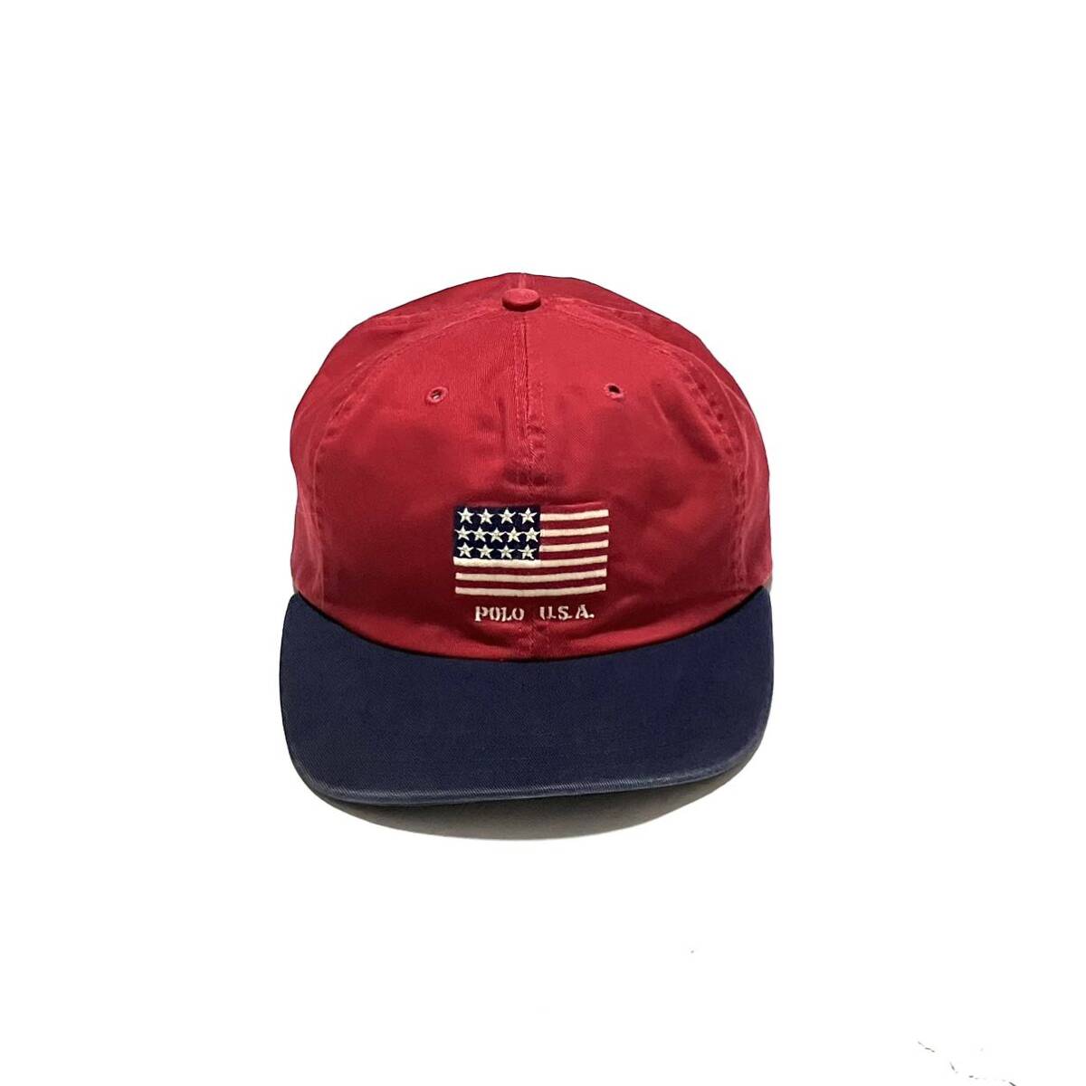 アメリカ製 ポロ ラルフローレン 星条旗 ダッドキャップ ヴィンテージポロ 90’s 90年代 Made In U.S.A 刺繍 Polo Ralph Lauren 赤x紺拍卖