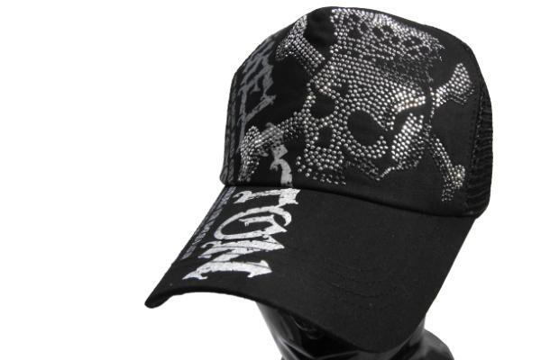 ラインストーンスカル 黒 新品 メッシュキャップ 野球帽 男女兼用 サイズフリー メンズ拍卖