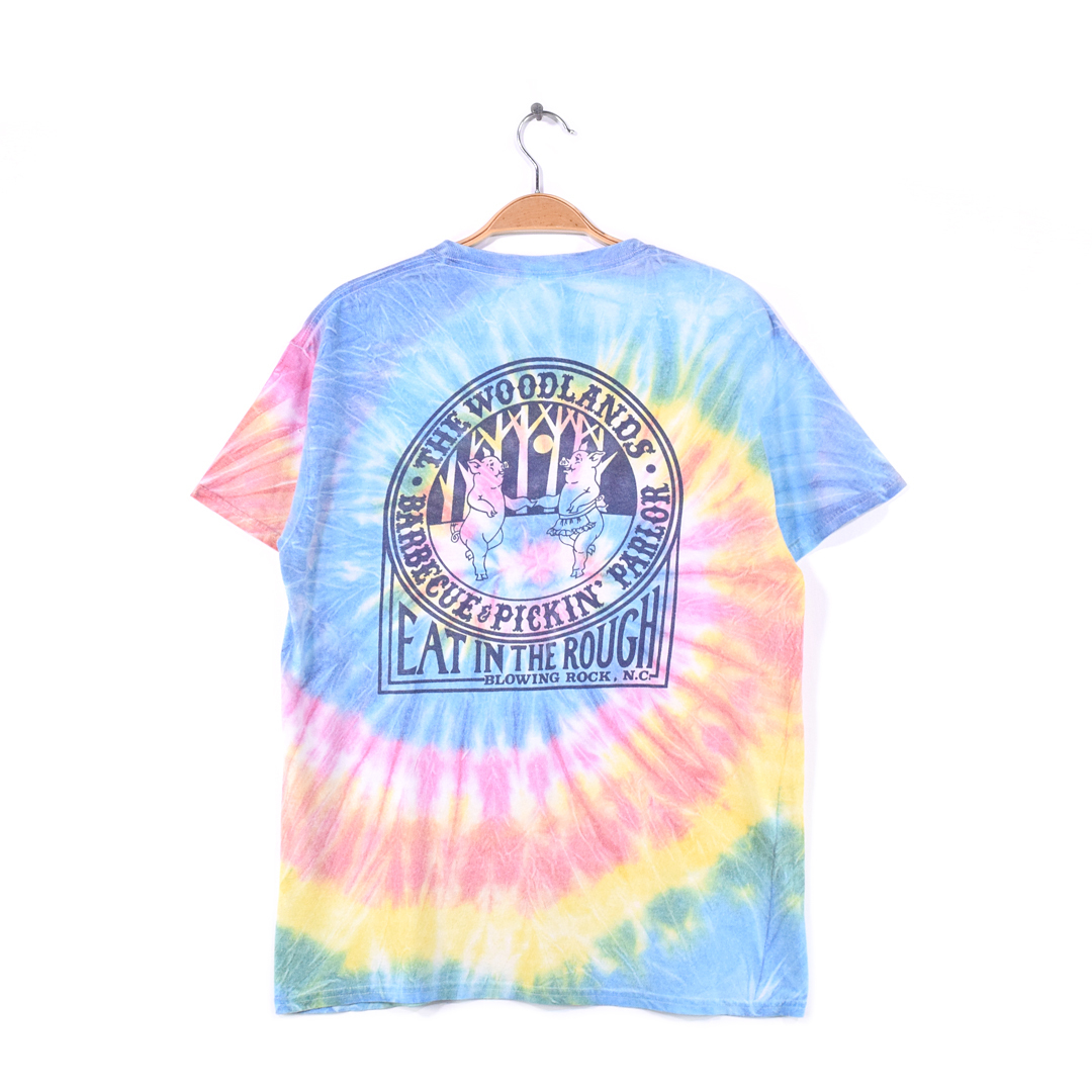 【送料無料】00s WOODLANDS タイダイ ブタ 子豚 ピッグ Tシャツ 両面プリント アメカジ メンズM 古着 @BZ0273拍卖