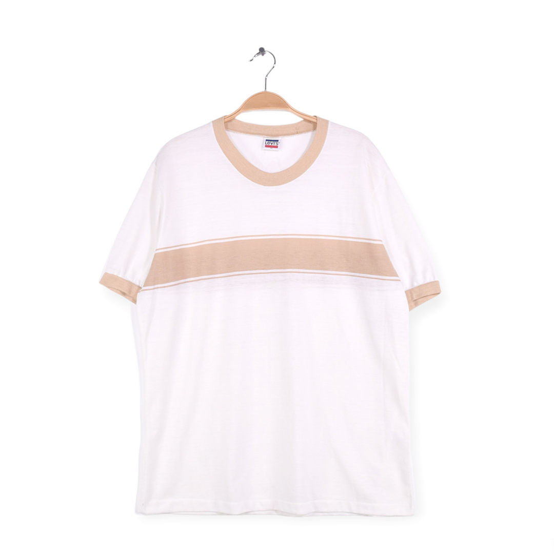 【送料無料】70s リーバイス USA製 ヴィンテージTシャツ リンガーTシャツ トリムT ホワイト ベージュ Levis メンズXL 古着 @BZ0277拍卖