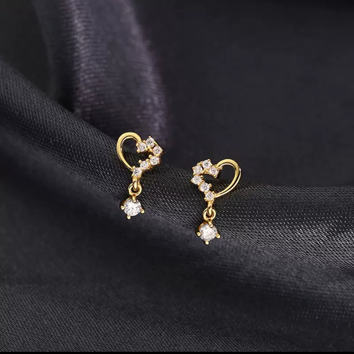 ハート czダイヤモンド ピアス k18コート s925 イエローゴールド拍卖