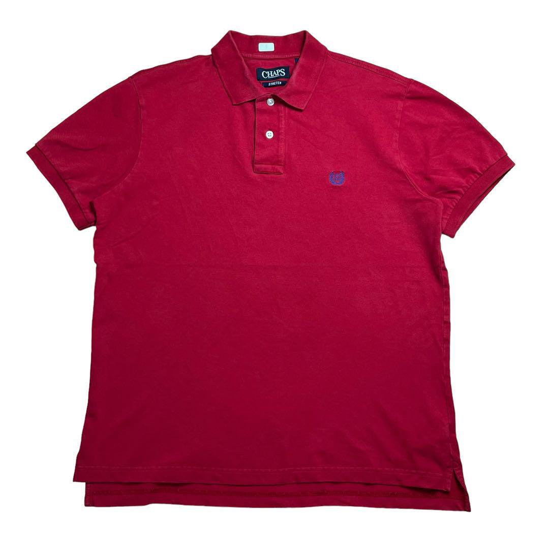 CHAPS ポロシャツ 半袖 ゴルフ ロゴ 刺繍 レッド ワンポイント シンプル拍卖
