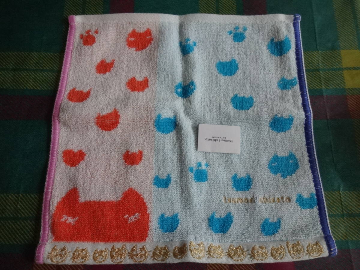 ツモリチサト☆ワコール新品タオル ハンドタオル ハンカチ☆白 ネコ ドット拍卖