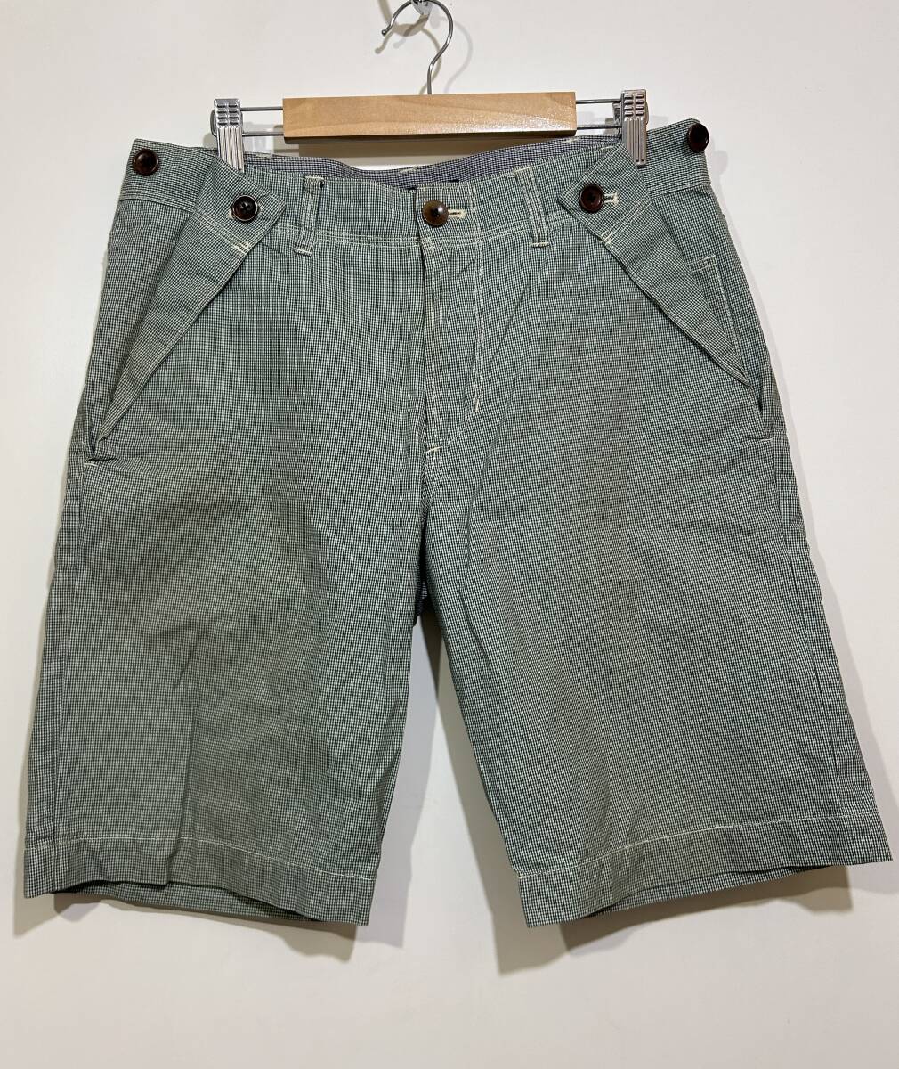★ R.NEWBOLD コットン ショーツ ハーフパンツ M チェック柄 緑 グリーン シンチバック ショートパンツ デザインポケット拍卖