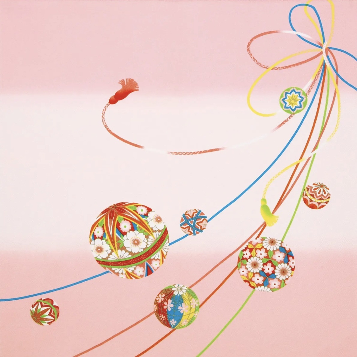 正絹さざ波ちりめん友仙ふろしき「まり紐(ピンク)」二巾・7号 約68cm(菓子折り、ワイン包みに) y24-010101拍卖