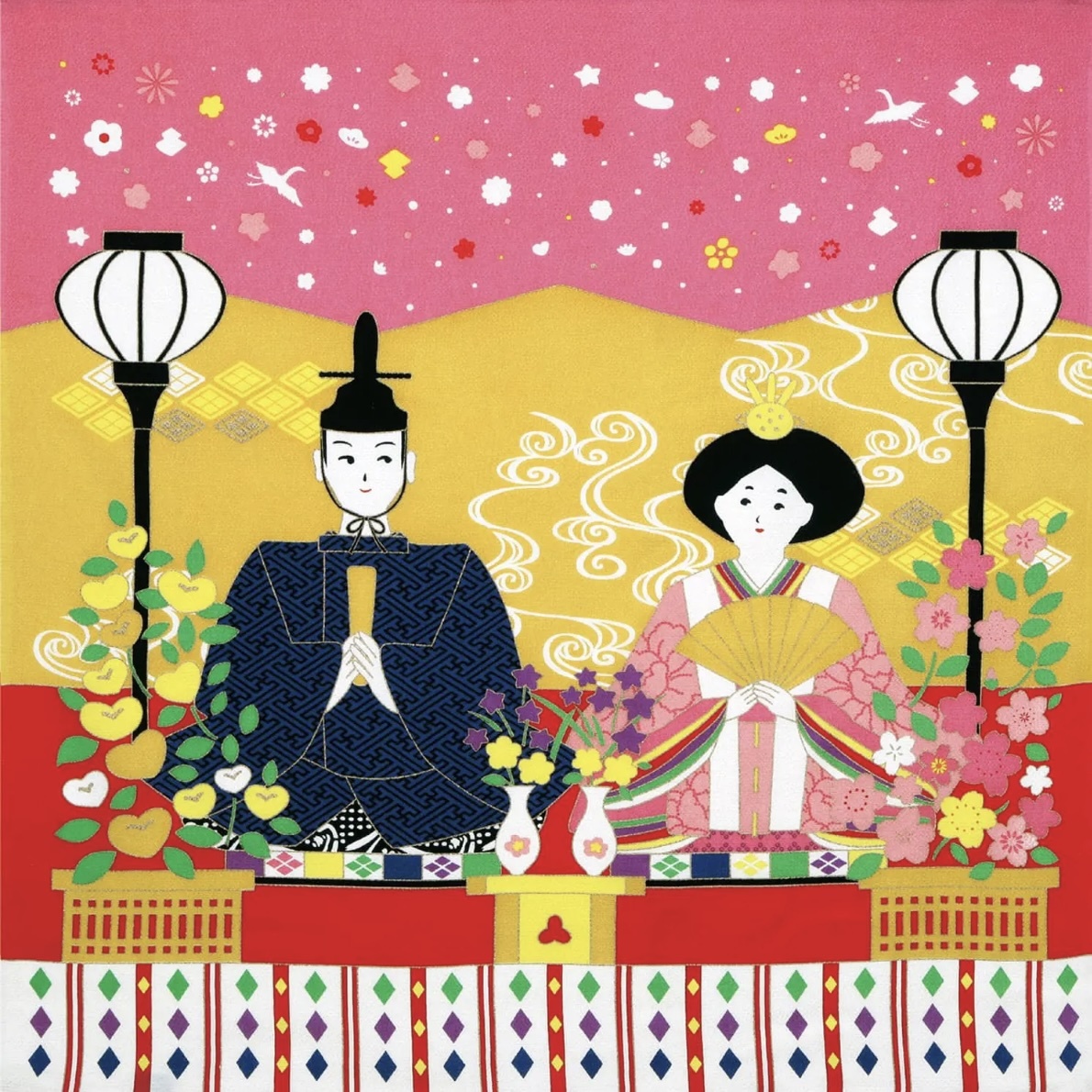 彩時記 丹後ちりめん友仙ふろしき「雛祭り」二巾 約68cm(菓子折り、ワイン包みに) y25-020062拍卖