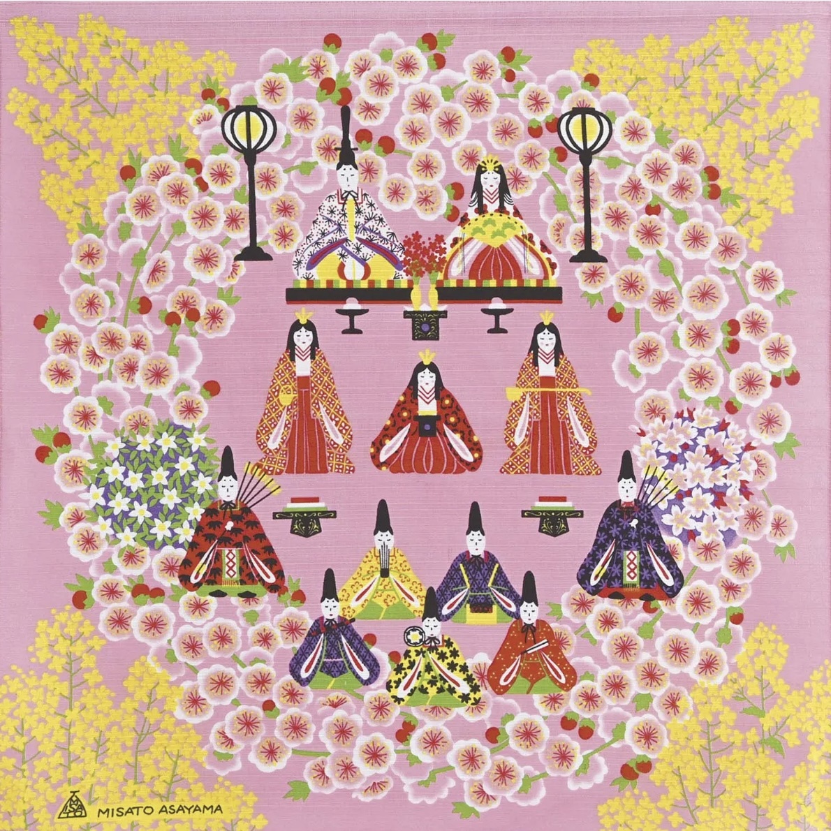 綿小風呂敷 ふろしき「ひな祭り MISATO ASAYAMA」中巾 約50cm(お弁当、ランチョンマットに)y73-AMS-01拍卖