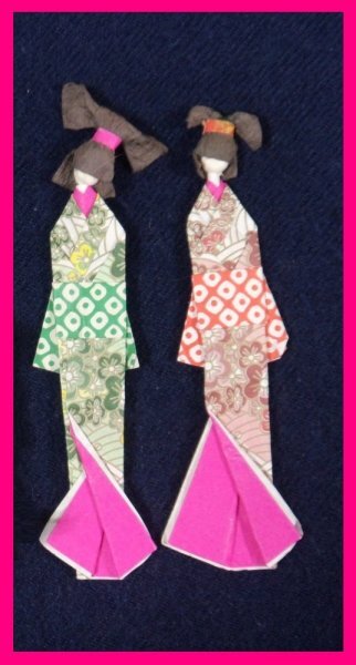 【送料無料:2点:素材の奇麗な ブックマーカー:しおり:ちよがみ:和風 人形】★綺麗 手作り 日本人形:ハンドメイド 13x5cm おりがみ:お得橋本拍卖