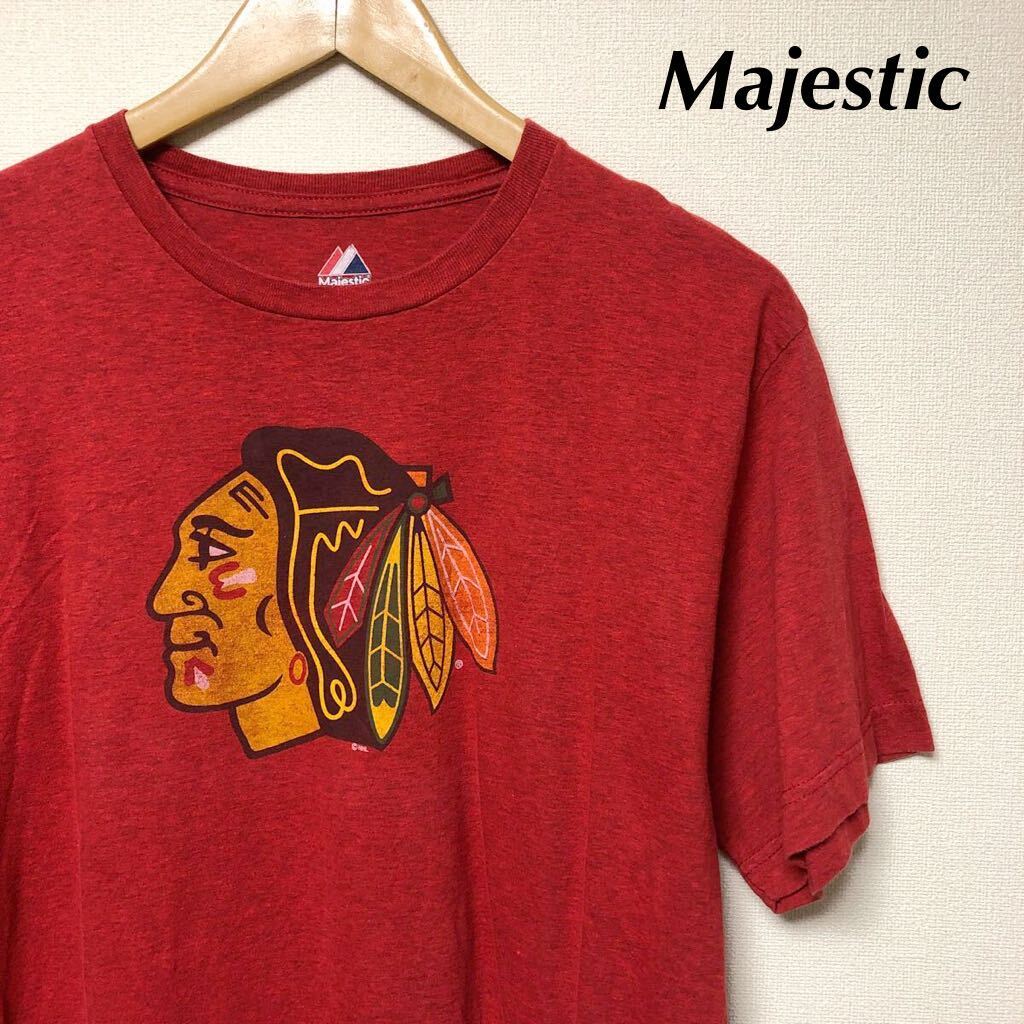 Majestic /マジェスティック /メンズL 半袖Tシャツ トップス プリントTシャツ NHL 赤系 スポーツ アメカジ USA古着拍卖