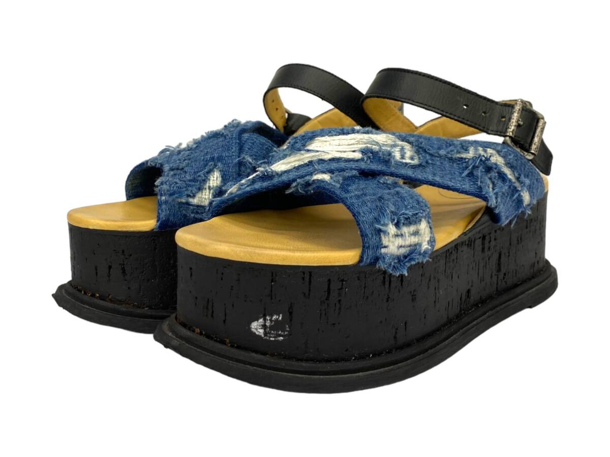 MM6 (エムエムシックス)メゾンマルジェラ デニムサンダル 厚底 シューズ 38 25cm US 8 ブルー ブラック レディース/009拍卖