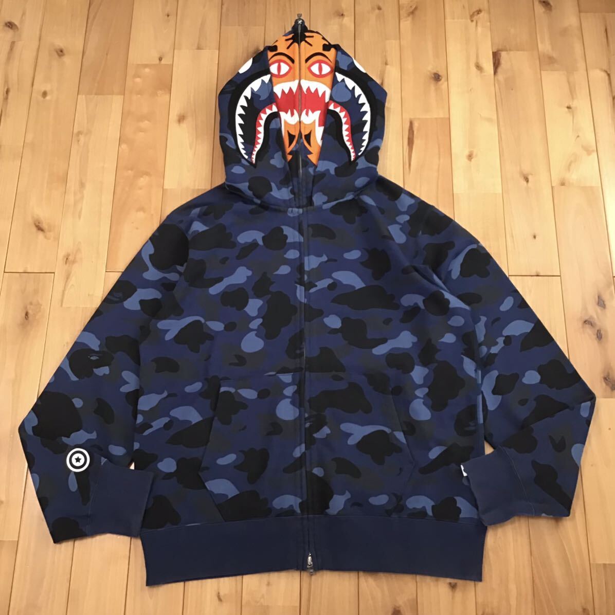 ★XL★ ダブル タイガー シャーク パーカー Double tiger shark full zip hoodie a bathing ape BAPE Blue camo エイプ ベイプ xz3拍卖