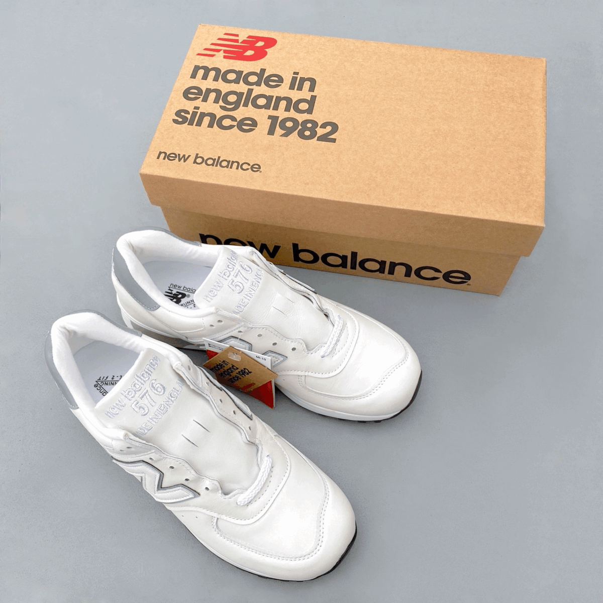 国内正規品 UK製 オールレザー NEW BALANCE M576WWL ホワイト×グレー US8.5 26.5cm 限定イギリス英国製 NB 白 スニーカー MADE IN ENGLAND拍卖