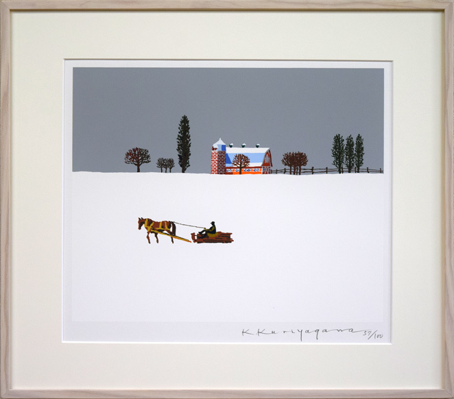 栗谷川 健一「鈴の音がゆく(牧舎)」シルクスクリーン版画・限定・直筆サイン入■北海道デザイン界の父【小竹美術】真作保証拍卖