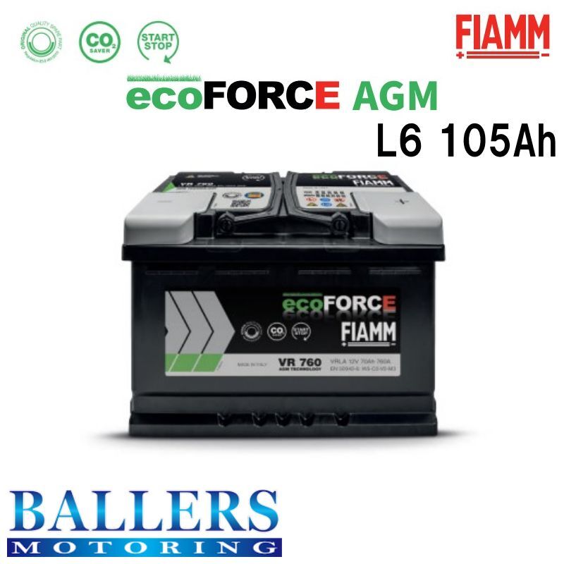 FIAMM バッテリー ecoFORCE AGM/105Ah L6 BMW X5 F15,F85 2014年12月~ VR950 フィアム拍卖