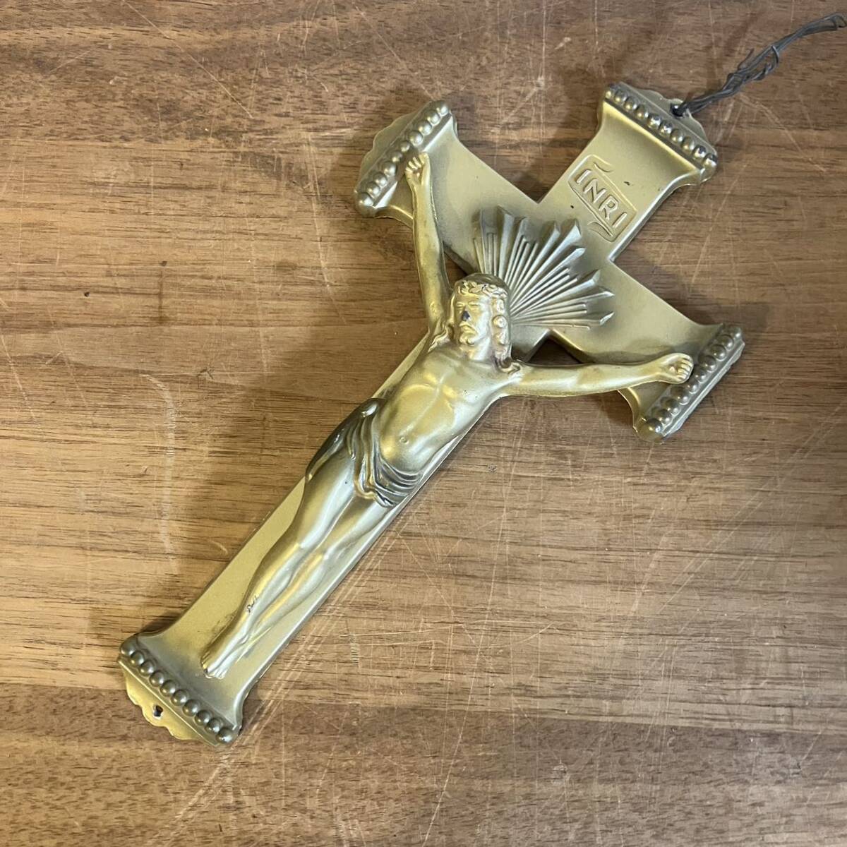 A アンティーク イエス キリスト INRI アイアン 十字架 オブジェ キリスト教 カトリック ヴィンテージ拍卖