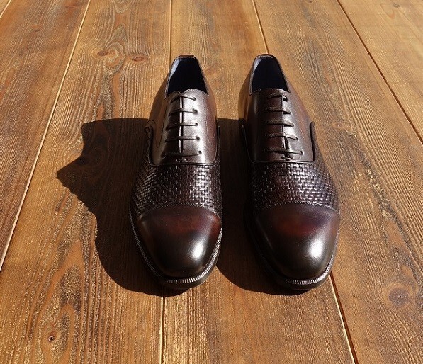 TMN-0413-006 新品 ボリーニ BOLLINI イントレチャート レザーシューズ 革靴 ブリオーニ OEM 茶 ブラウン系 7拍卖