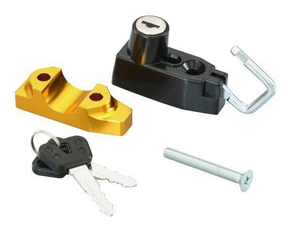 CL250(MC57)用 ヘルメットホルダー/ヘルメットロック(ミラーホルダ/レバーホルダ取付/ゴールド/ブラック)|キタコ拍卖