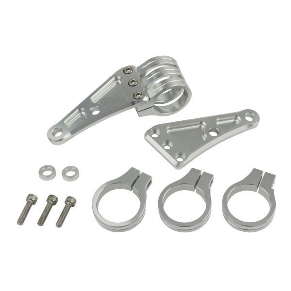 汎用 マシンドロングヘッドライトステー3サークルクランプタイプ 39mm シルバー|ポッシュフェイス/POSH拍卖