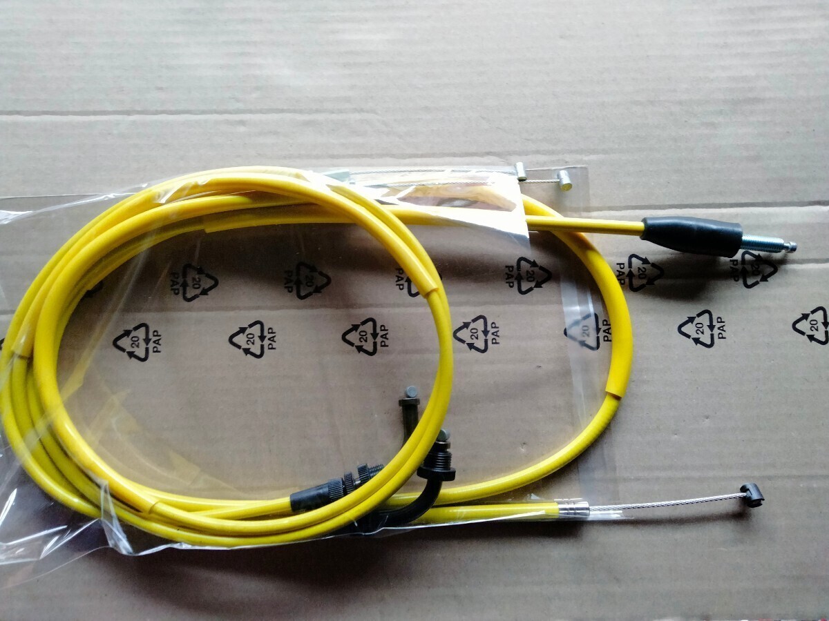 送料込み SUZUKI GS400 GS400E 30cm ロング アクセル クラッチ ワイヤー ケーブル セット 黄色 イエロー GS400E2 E3 GS425 GS400L拍卖