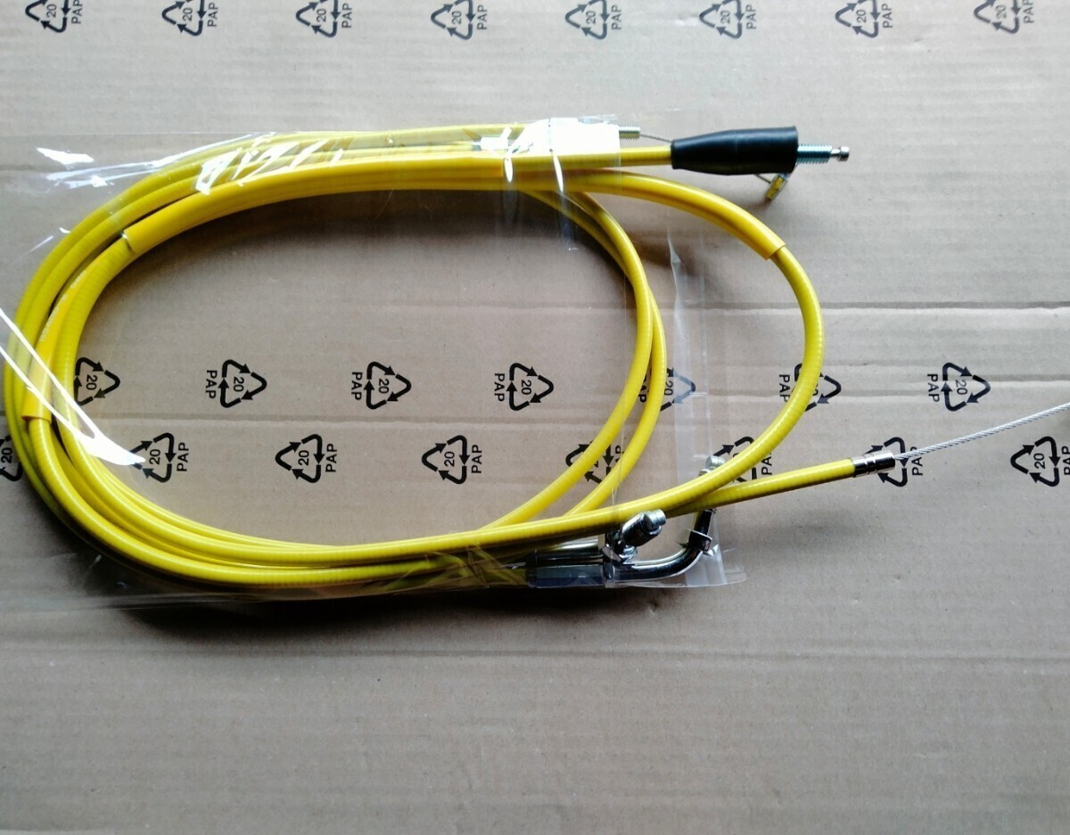 送料込み SUZUKI GS400 初期型 GS400E 15cm ロング アクセル クラッチ ワイヤー ケーブル セット 黄色 イエロー GS400E2 E3 GS425 GS400L拍卖