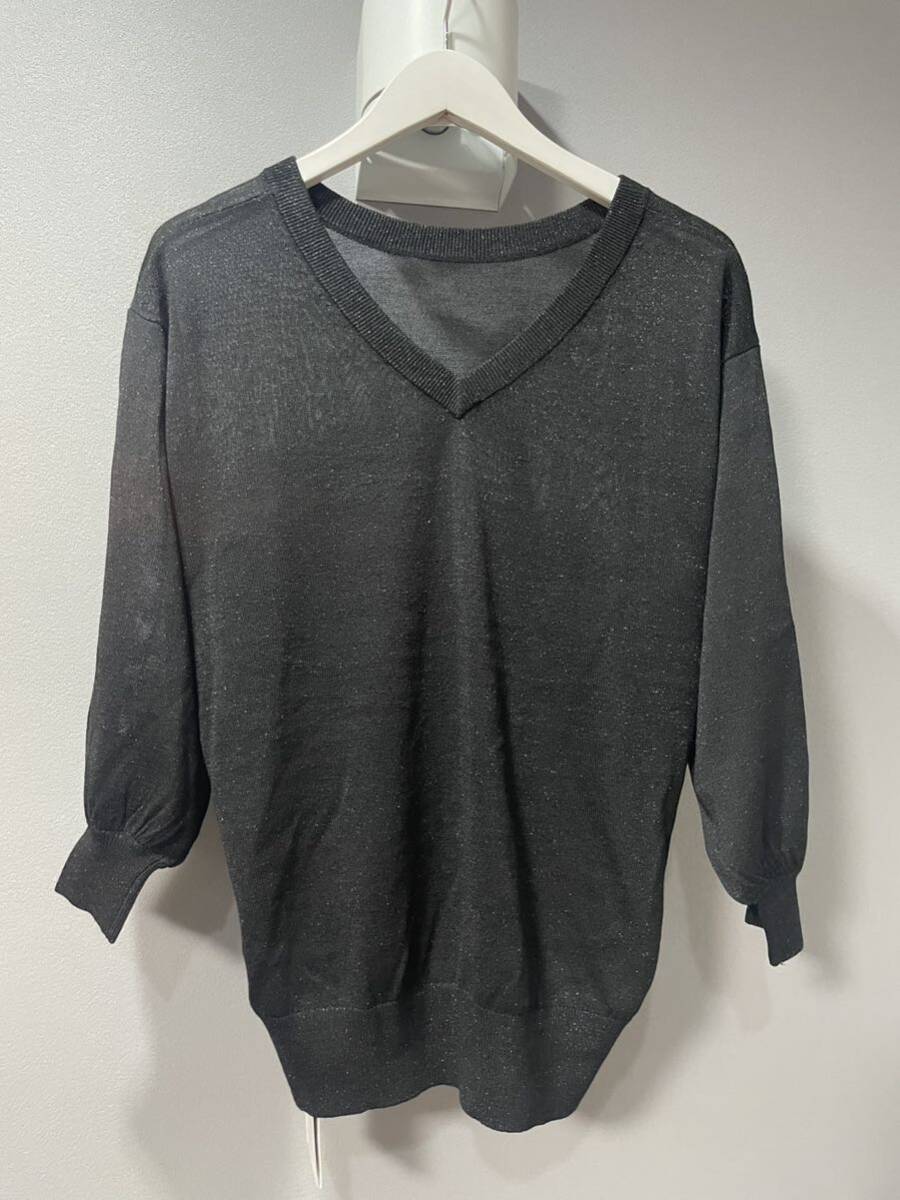 未使用極美品プラステPLST7分袖黒ラメトップスレディース拍卖