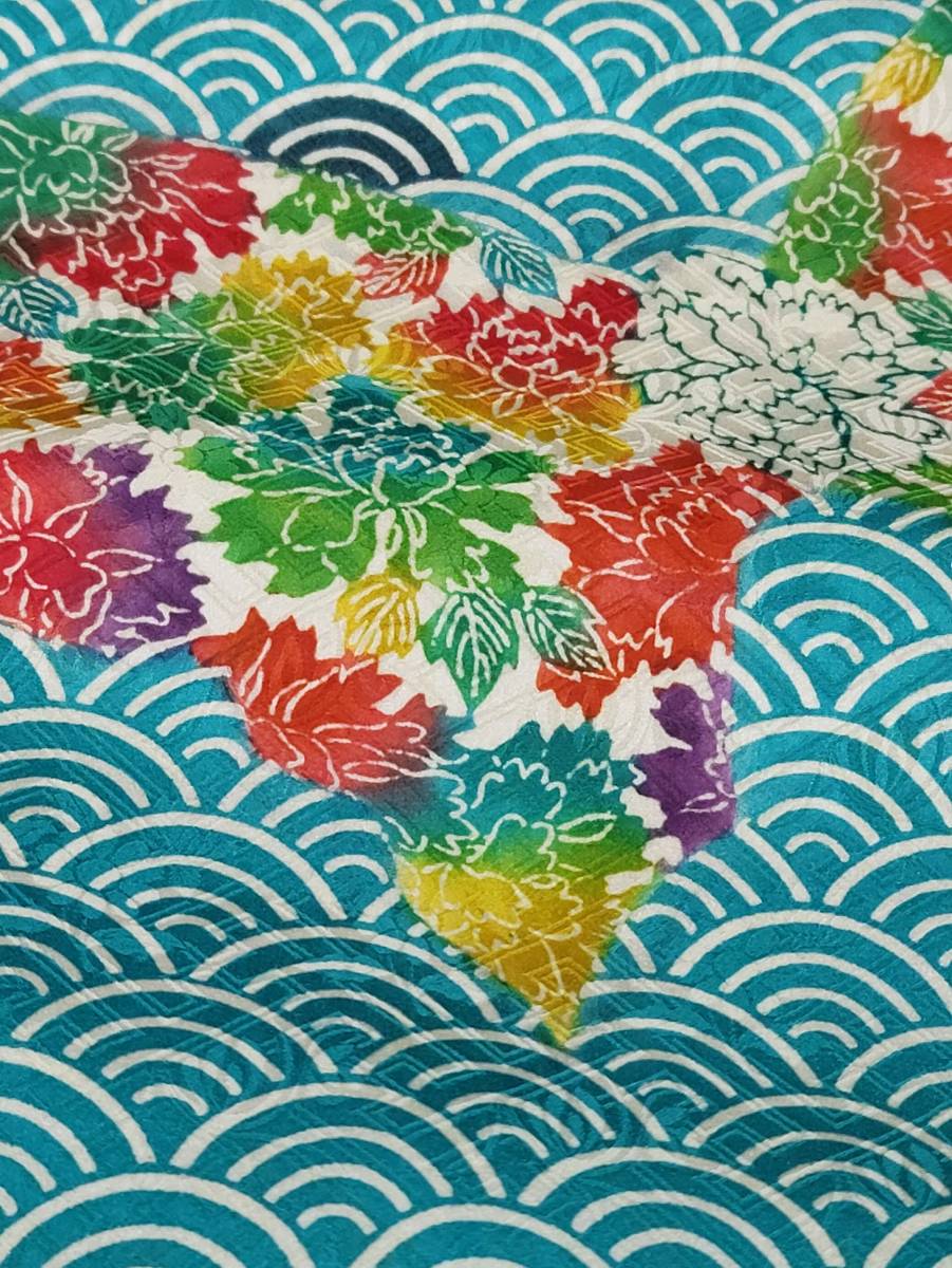 980円即決☆吊るし☆鯉のぼり ☆正絹綸子青海波☆古布☆アンティーク☆つまみ細工☆手芸材料に☆36cm×100cm拍卖