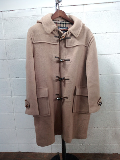 ◇バーバリー ダッフルコート/イングランド製 メンズ 上着 古着 アウター ロングコート フード付き チェック ベージュ 本角ボタン拍卖