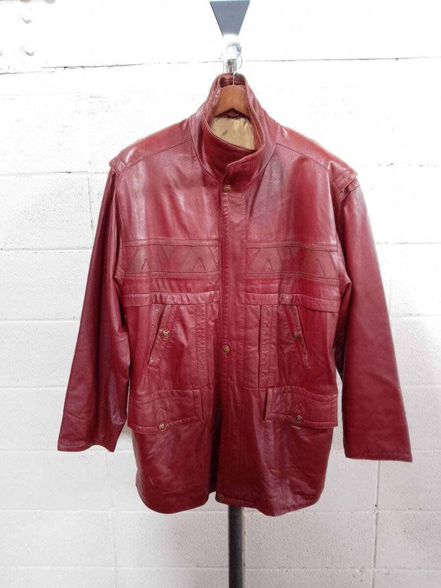 △ビア ヌォーバ ペレ レザージャケット レザーパンツ セット / XLサイズ Lサイズ VIA NUOVA PELLE 古着 服 羊革 牛革 ワインレッド 黒 拍卖