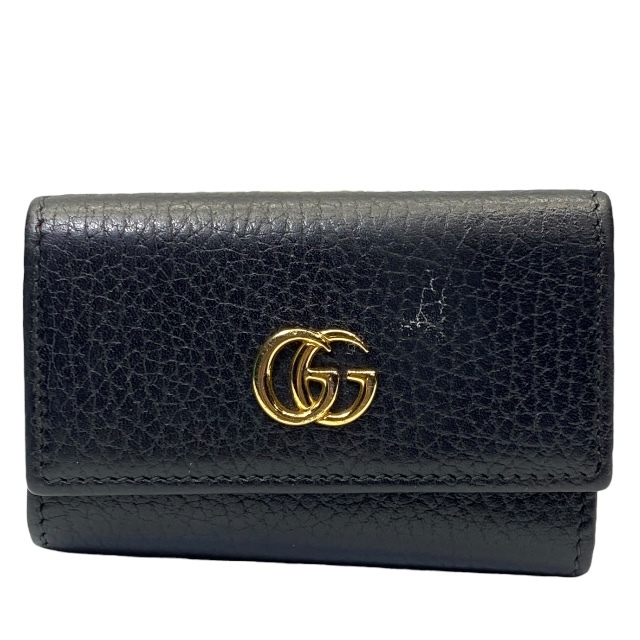 GUCCI グッチ 456118 6連 キーケース キーリング 小物 GGマーモント レザー ブラック拍卖