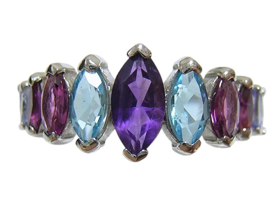 『天然アメジスト』 デザインリング 指輪 ブルートパーズ ロードライトガーネット タンザナイト 紫水晶拍卖