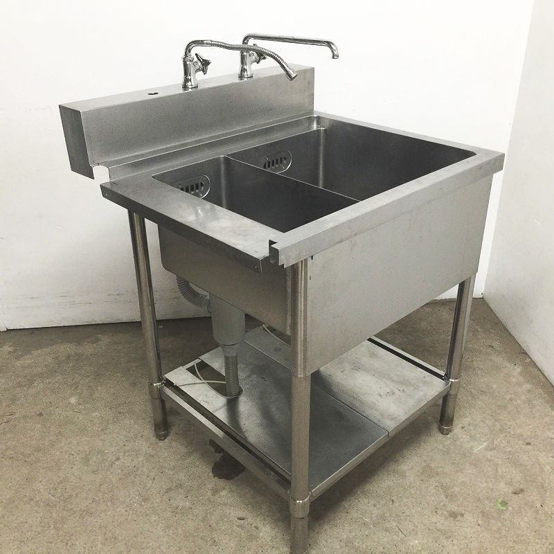 ★DF2408 | 2槽ソイルドシンク カラン付 W720×D700×H850(BG950)mm 中古 業務用 厨房用 ステンレス 流し台拍卖