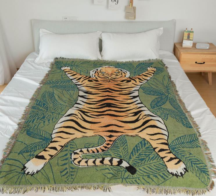 多機能 虎柄 ソファカバー マルチカバーフリンジ付き 毛布 ブランケットベッド 洗える 四季通用 130*180cm x255拍卖