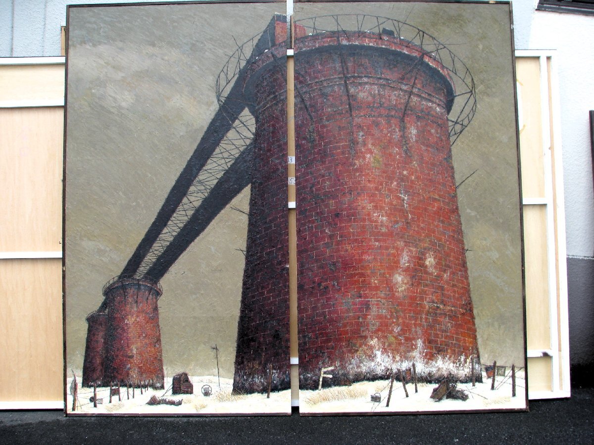 新制作協会実力作家,鶴山好一「風屋-煉瓦の橋梁」2部作,超大作240*260,仏郊外,カフェ,イタリアン,ホール等に絶対おすすめ!#浮田#荻須拍卖