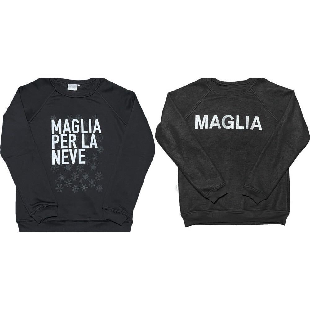 新品 MADE IN ITALY製 MAGLIA 「PER LA NEVE」ロゴプリントリバーシブル裏起毛トレーナー ブラック Mサイズ ユニセックス マリア イタリア拍卖