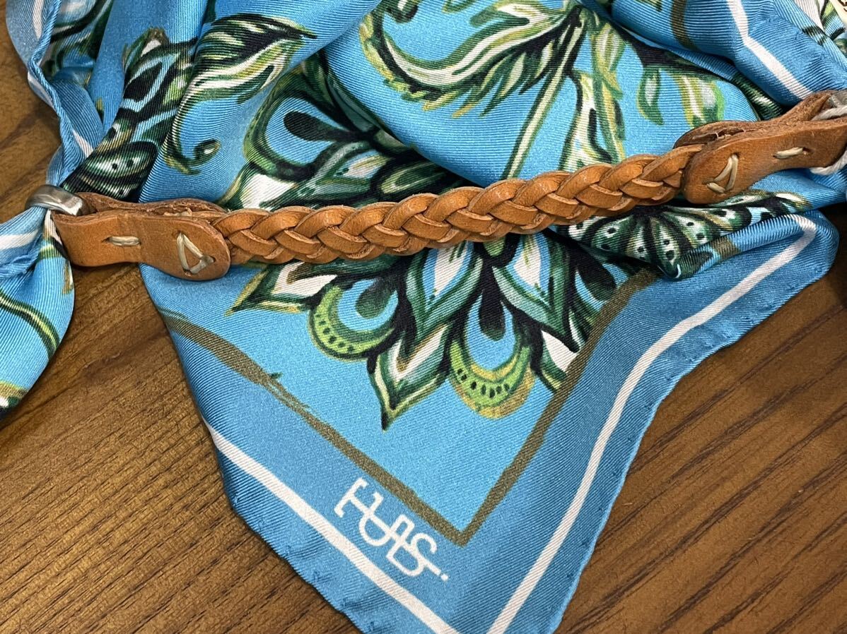 新品 MADE IN ITALY製 TULSI POCHETTE シルクスカーフ付き ハンドメイド レザーブレスレット ナチュラル Fサイズ トゥルシ イタリア製拍卖