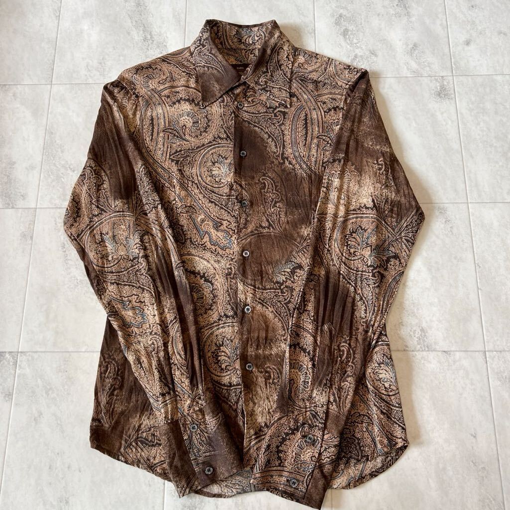 ZARA 総柄 柄シャツ ペイズリー 和柄 レトロ アート 長袖シャツ レーヨン100% PORTUGAL製拍卖