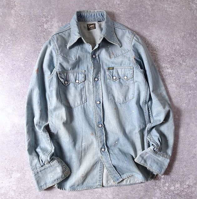 Lee×JOHN'S リー ジョンズ ペイント ヴィンテージ加工 デニム ウエスタン シャツ 長袖 19718 メンズ (S) インディゴ ●r-207拍卖