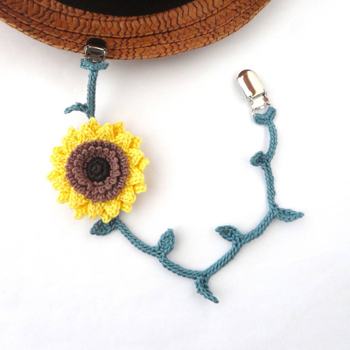 ひまわりの帽子クリップ*マルチクリップ*ベビークリップ*YE*レース編み*ハンドメイド*b597∴再販∴拍卖