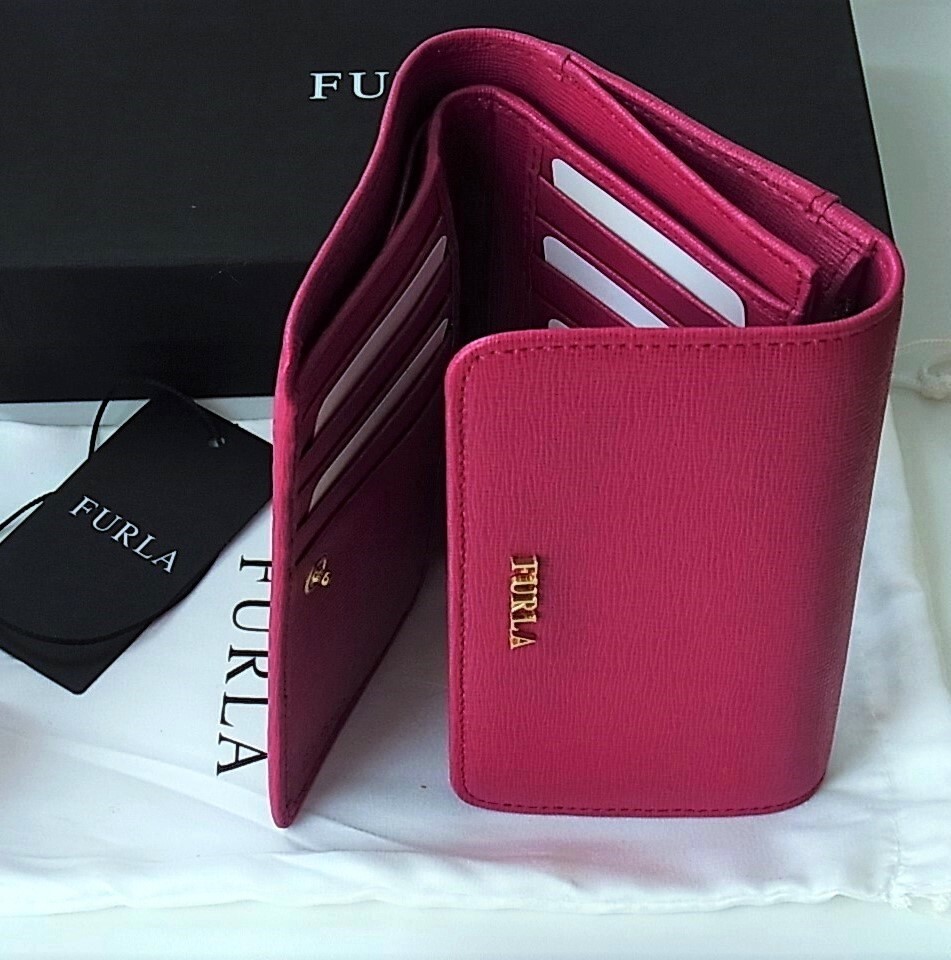 未使用 FURLA フルラ BABYLON 三つ折り レザー 財布 ウォレット lampone ラズベリーピンク 箱付き 3つ折り拍卖