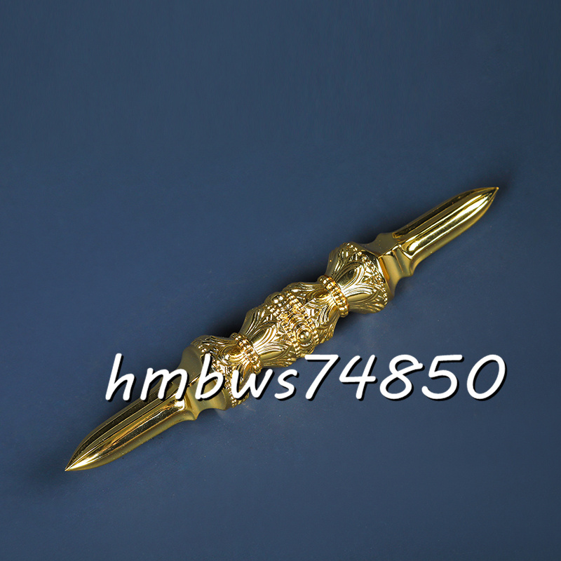 「密教法具 寺院仏具」真言宗 五大明王 金剛杵 独鈷杵 仏具 仏教 芸術品 真鍮製 金メッキ仕上げ 高さ18cm拍卖