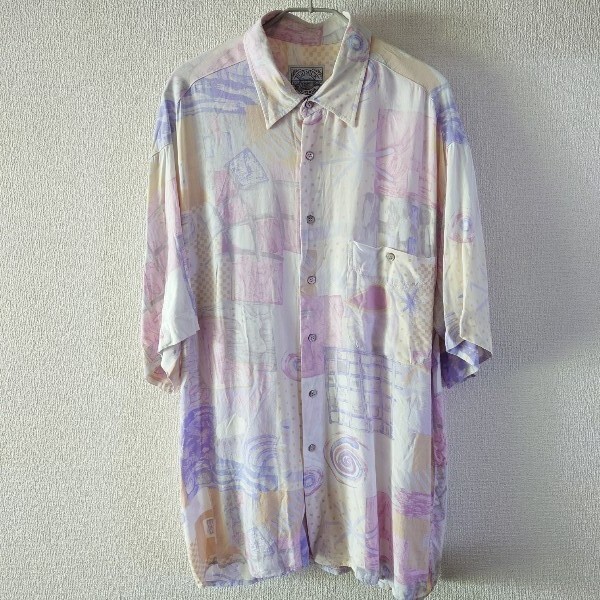 RUDNICK アロハシャツ 半袖 レーヨン 幾何学模様 オーバーサイズ 80s ビンテージ 拍卖