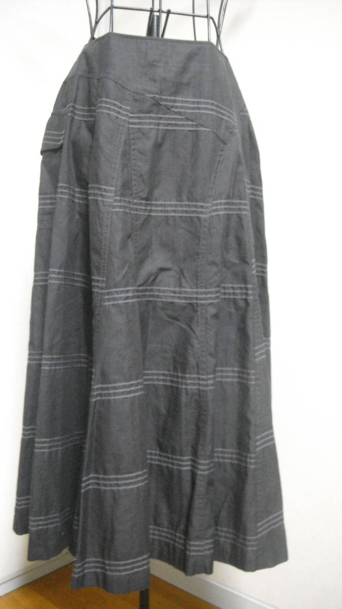 フェアリー fairy 春夏 フレア ロングスカート コットン ボーダー ダークグレー拍卖