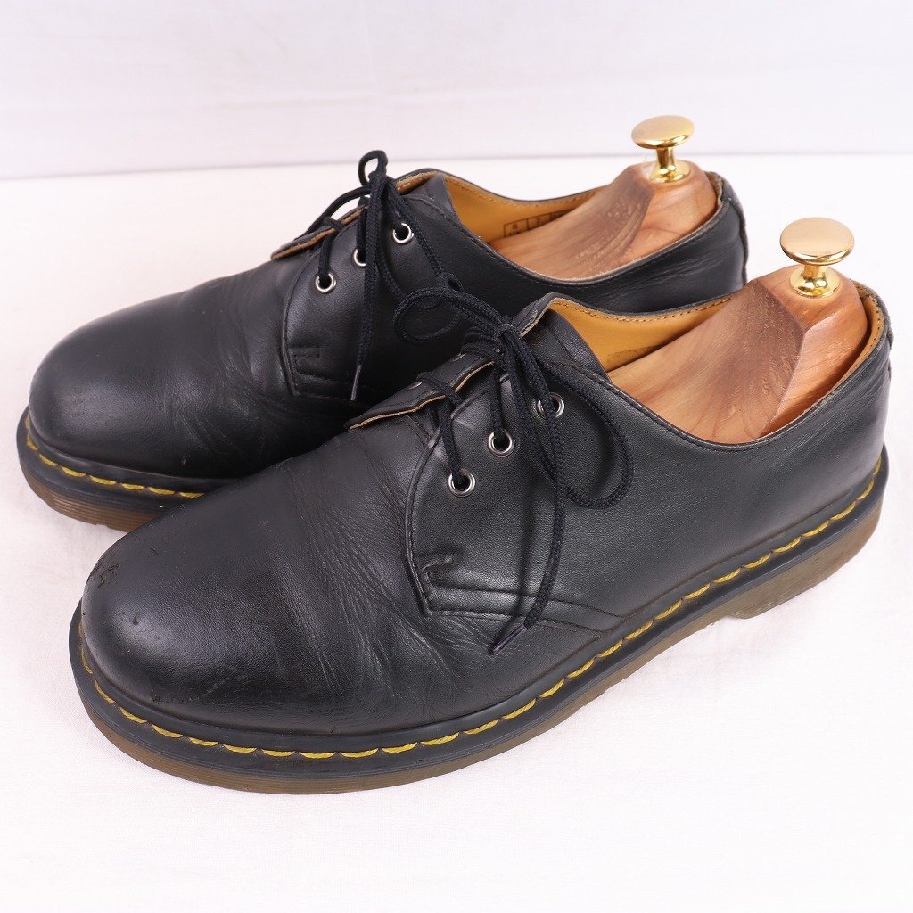 ドクターマーチン UK6/24.5cm~25.0cm/3ホール 1461 黒 ブラック ブーツ レザー メンズ レディース drmartens 古着 中古 dm3972拍卖