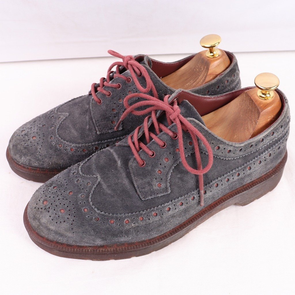 ドクターマーチン UK6/24.5cm~25.0cm/5ホール スエード ウィングチップ 紺 ブーツ レザー メンズ レディース drmartens 古着 中古 dm3982拍卖