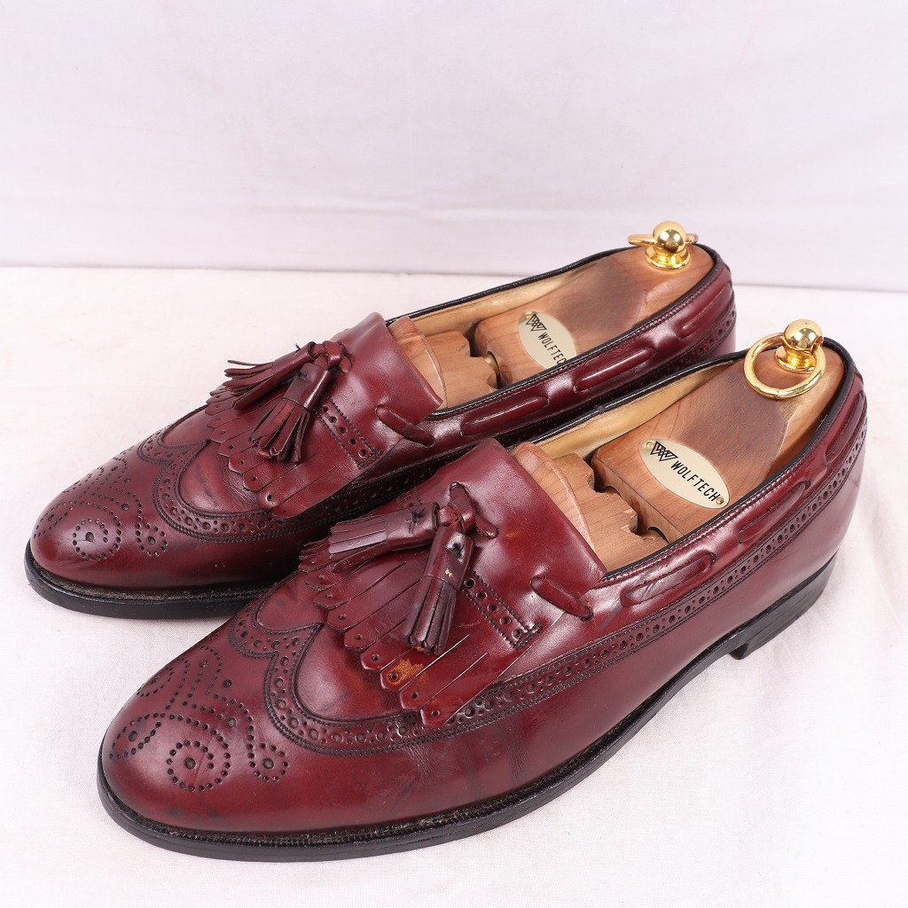 フローシャイム 9 1/2 C /ウィングチップ キルトタッセル ローファー バーガンディ メンズ/90's 90年代 Florsheim 革靴 中古 ds4574拍卖