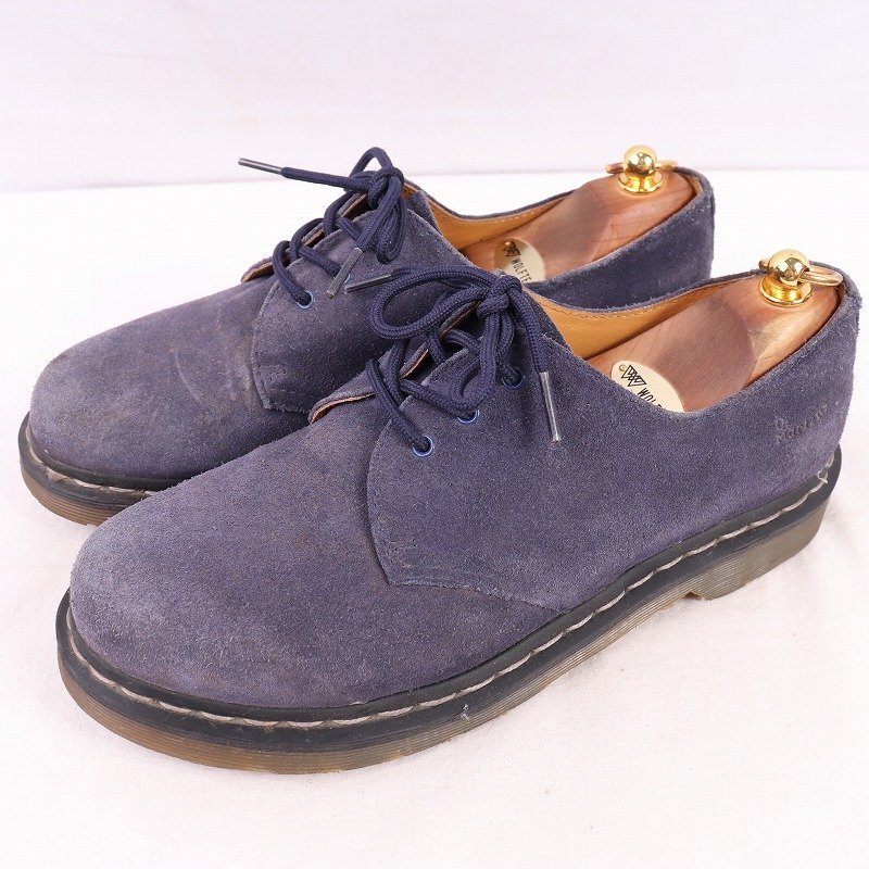 ドクターマーチン UK8/26.5cm~27.0cm/3ホール 1461W ブルー スエード ブーツ メンズ DR.Martens 中古 古着 dm3931拍卖
